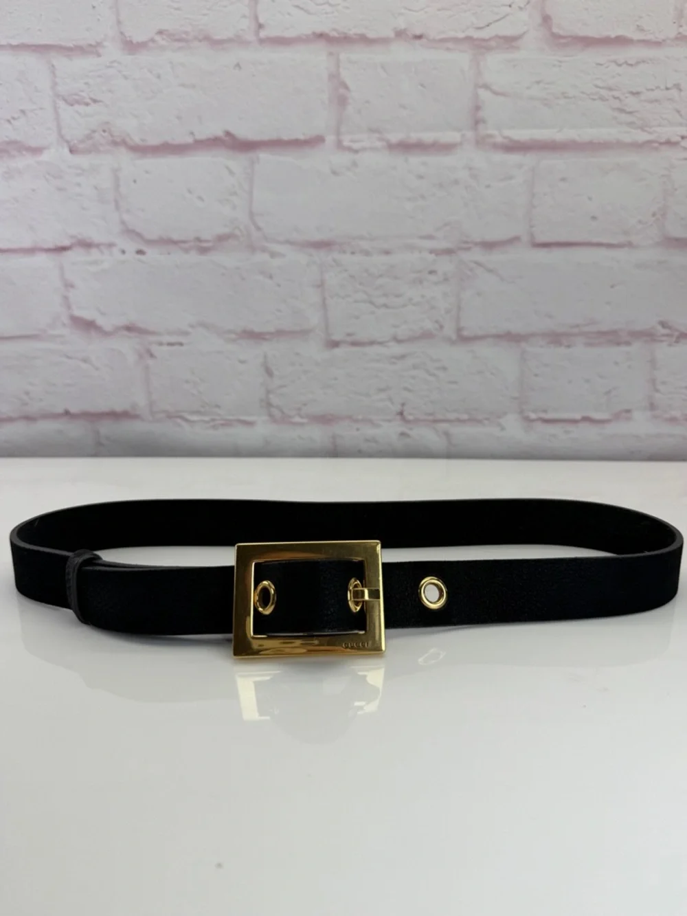 Gucci Black Leather Square Buckle Waist Belt 85/34”